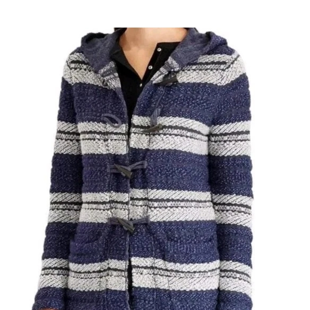 Striped Blue and Gray Hooded Cardigan